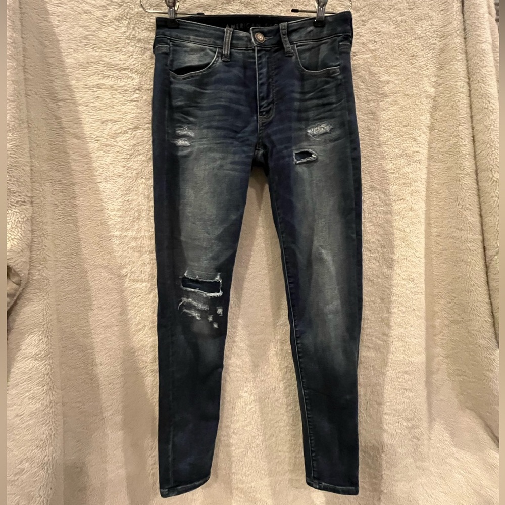 American Eagle Outfitters Women's Blue Distressed Jeggings